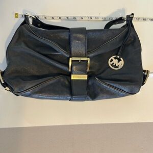 MICHAEL Michael Kors Black Shoulder Bag with Gold Buckle
